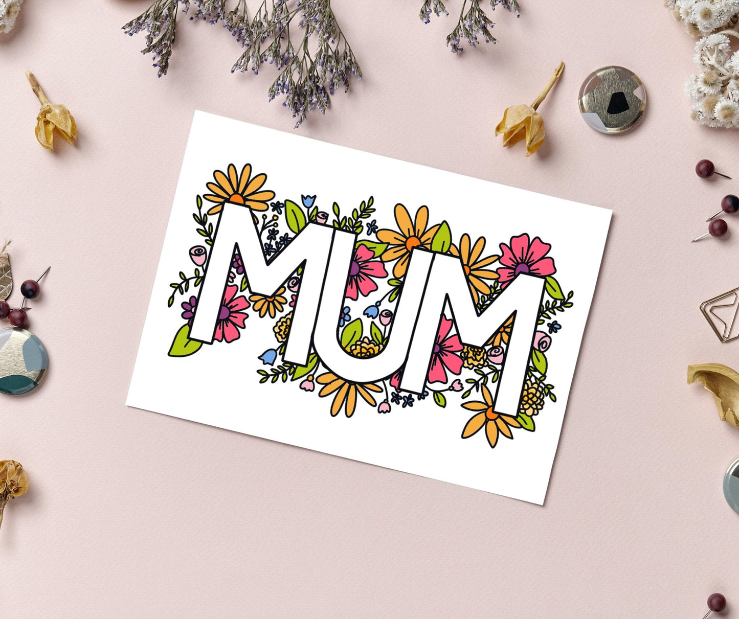 Floral Mother's Day Coloring Card - Mum - Plan with Inès
