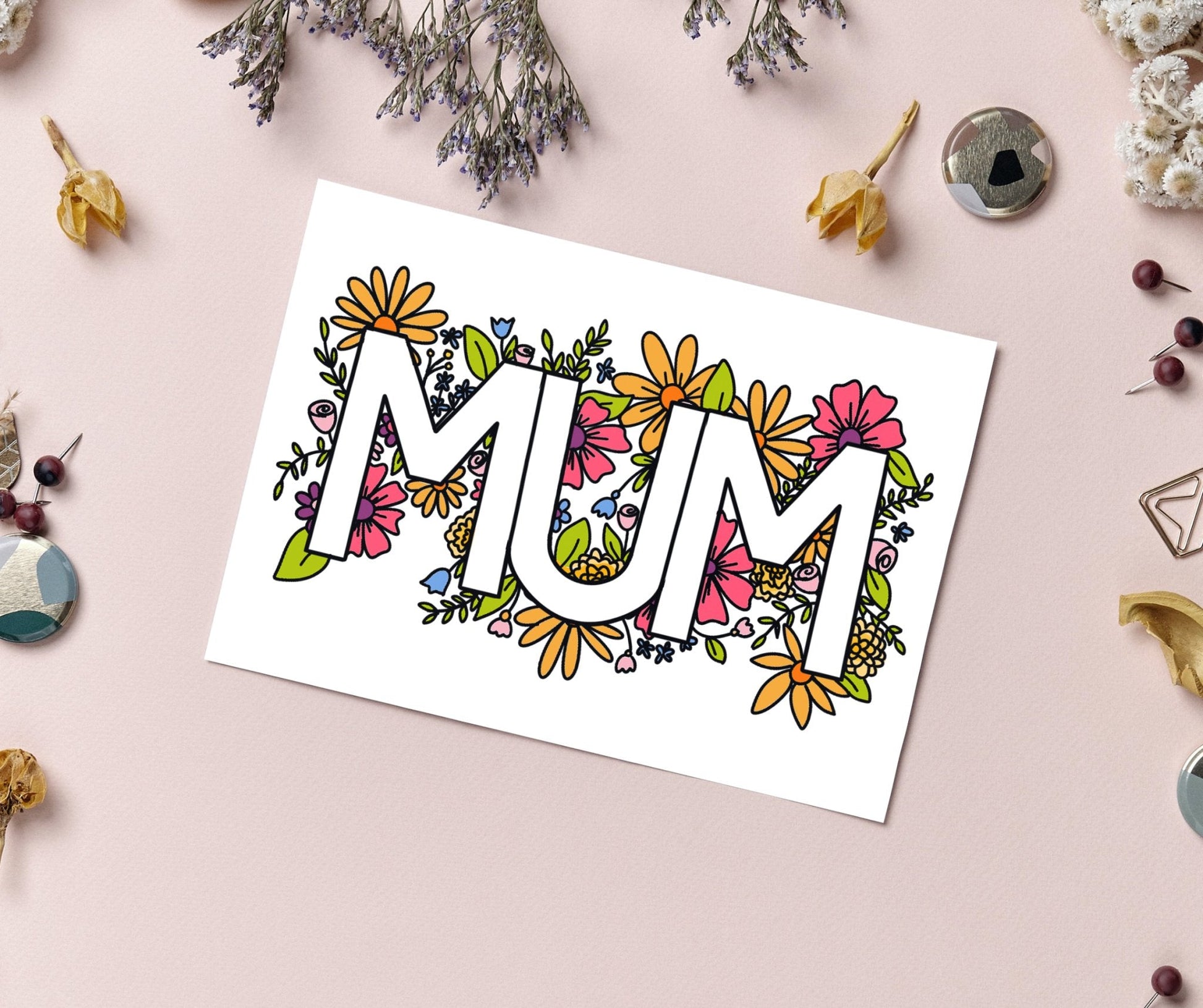 Floral Mother's Day Coloring Card - Mum - Plan with Inès
