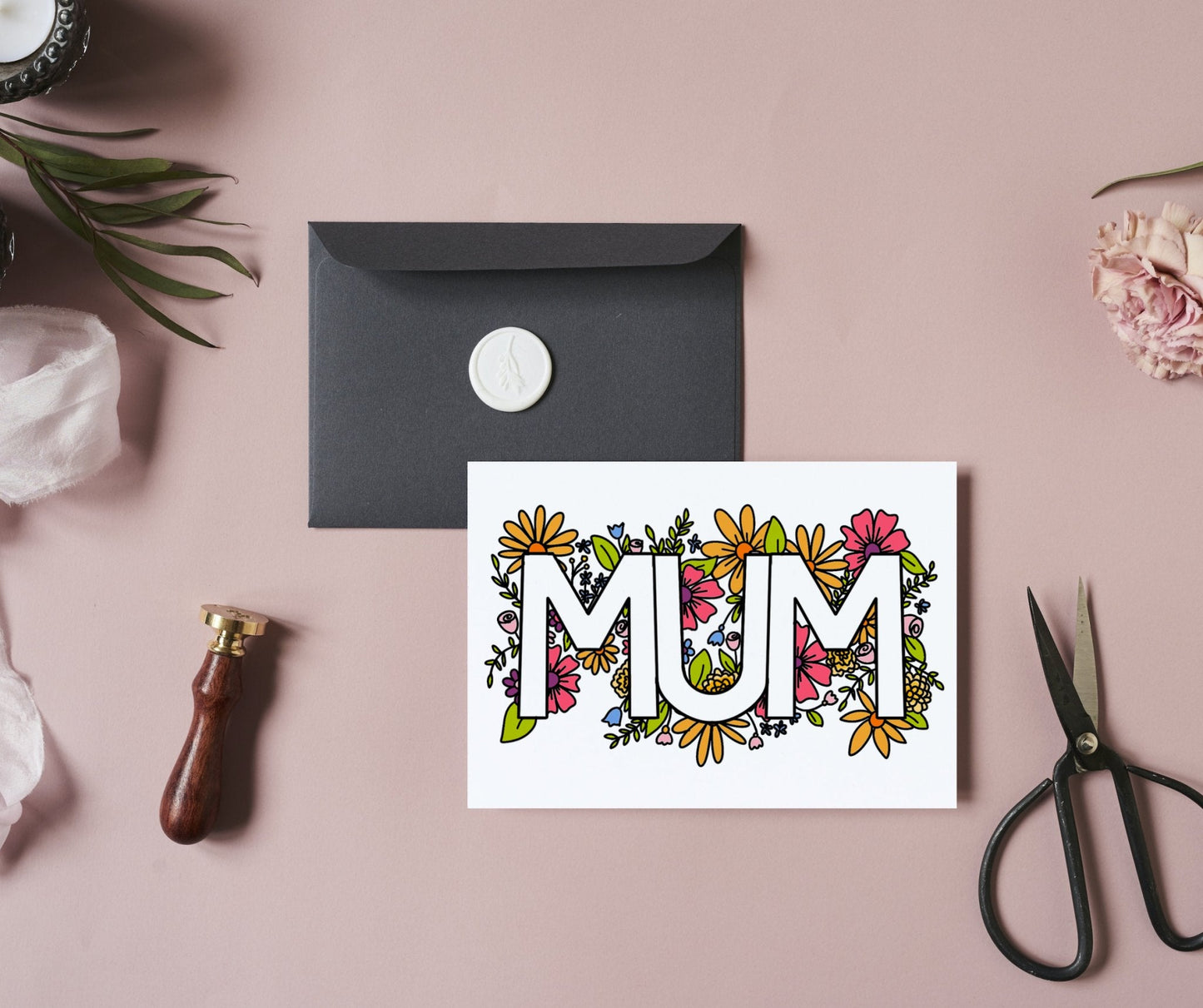 Floral Mother's Day Coloring Card - Mum - Plan with Inès
