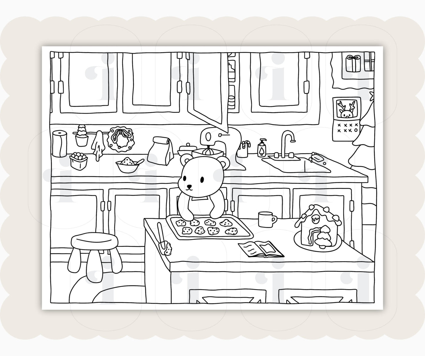 Winter Coloring Page - Baking - Plan with Inès