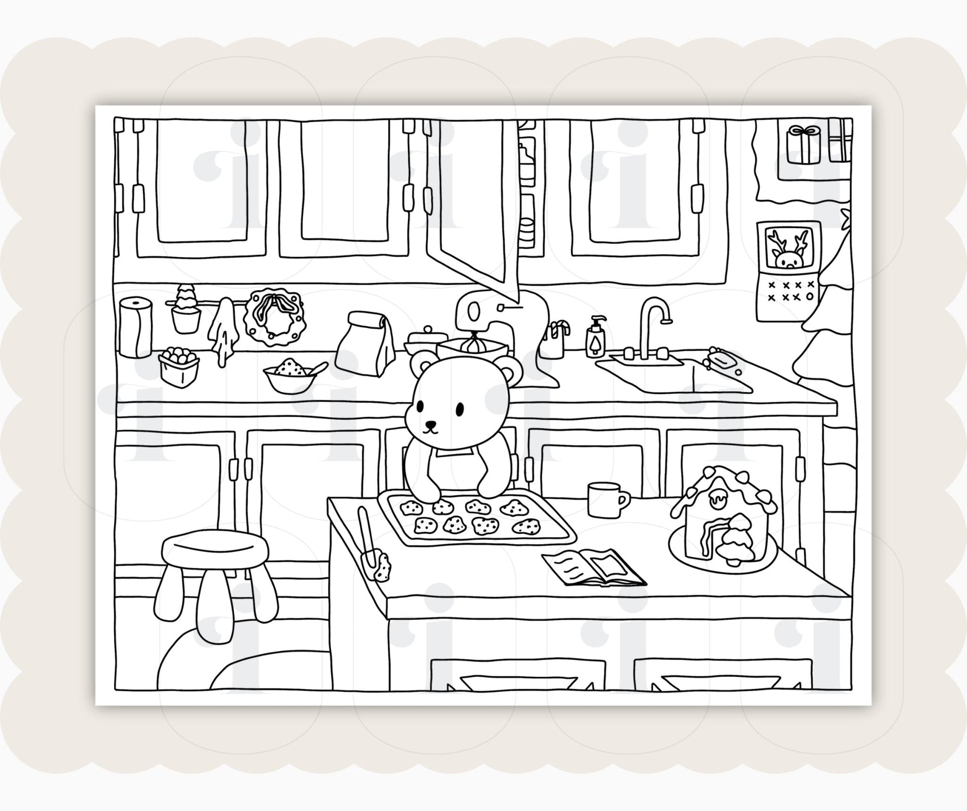 Winter Coloring Page - Baking - Plan with Inès