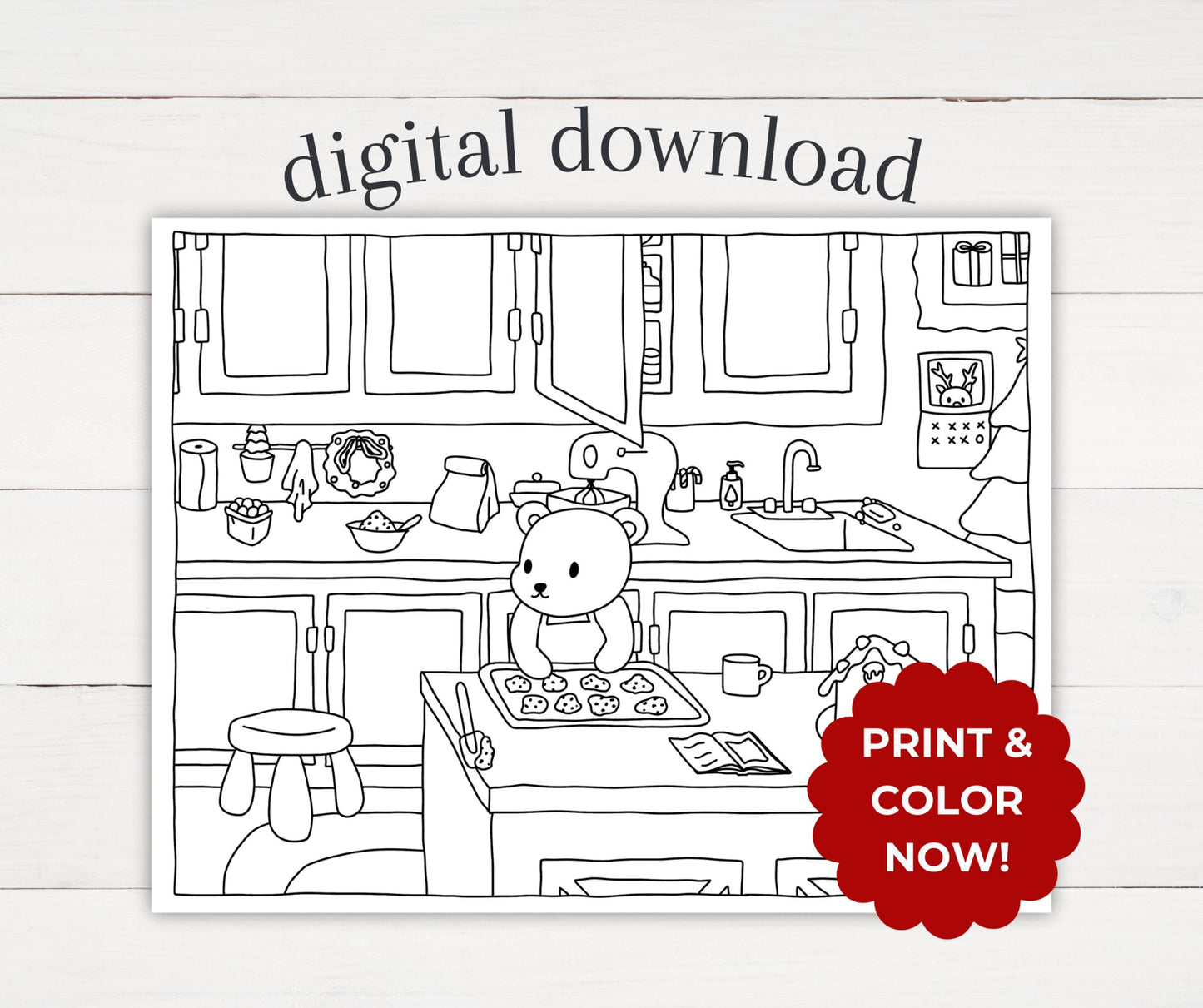 Winter Coloring Page - Baking - Plan with Inès