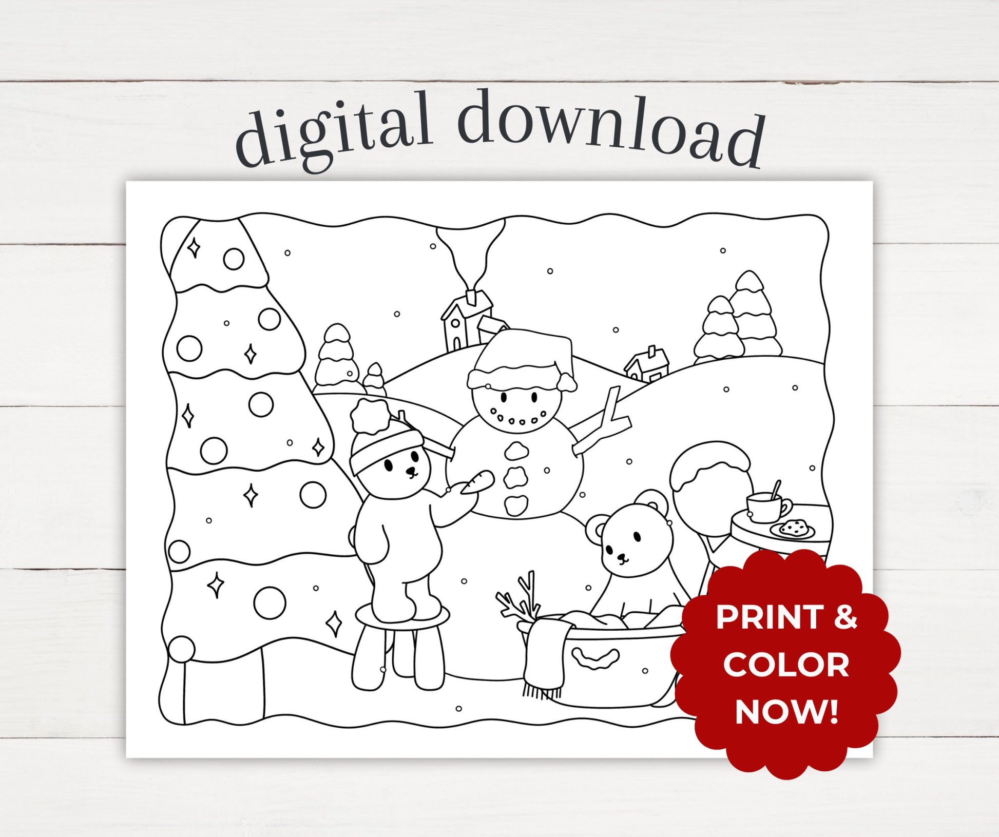 Winter Coloring Page - Build a Snowman - Plan with Inès