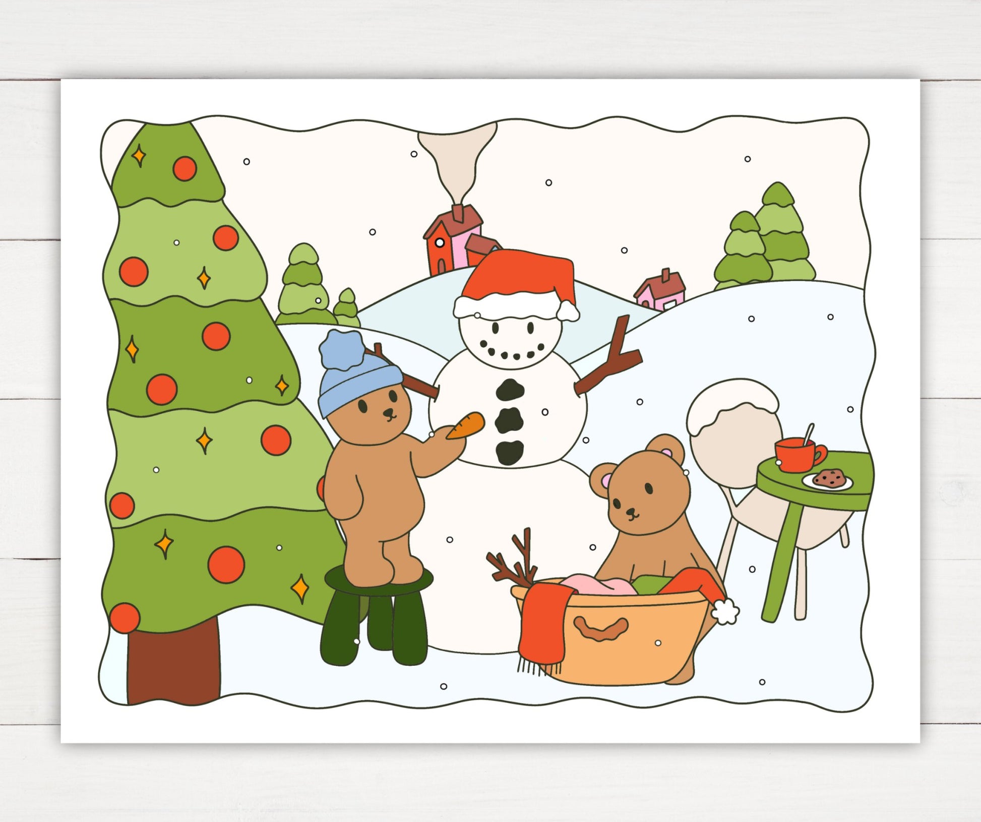 Winter Coloring Page - Build a Snowman - Plan with Inès