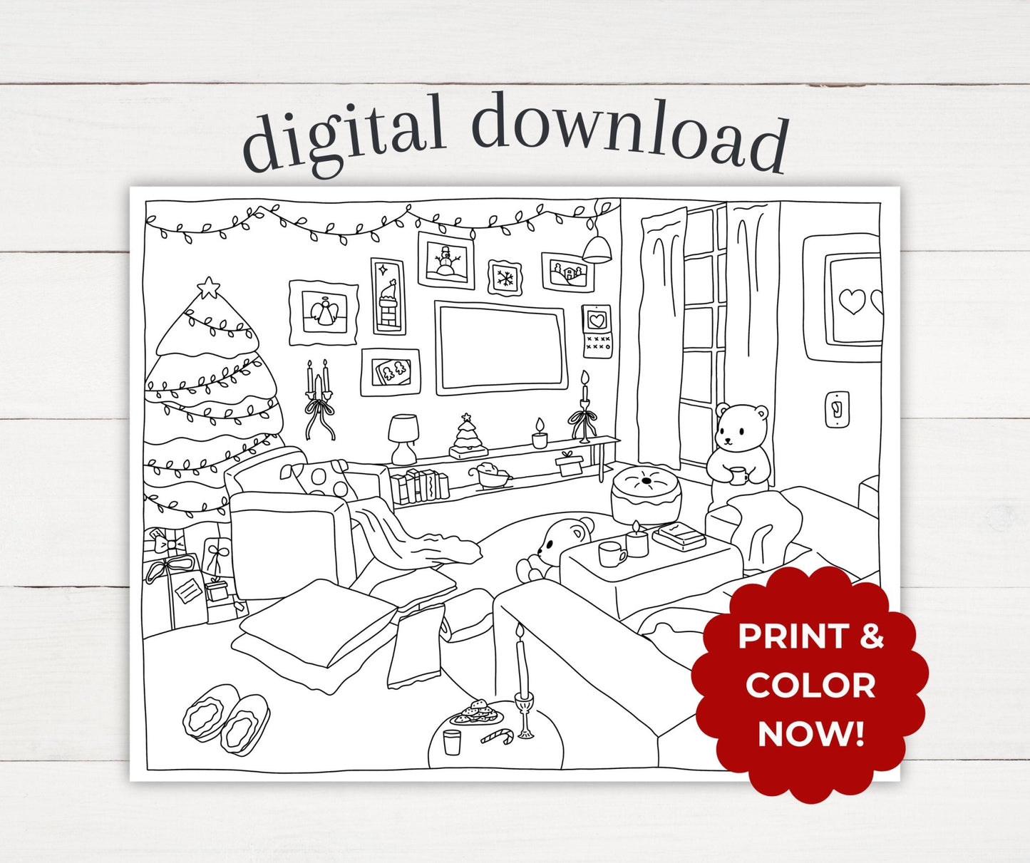 Winter Coloring Page - Movie Night - Plan with Inès