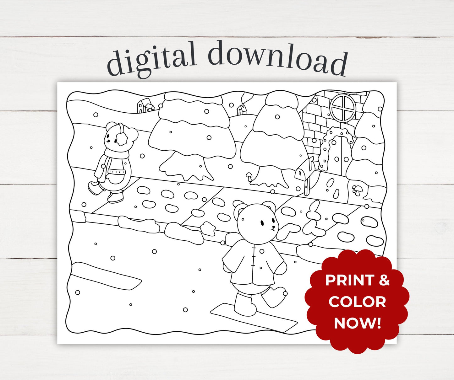 Winter Coloring Page - Snowy Walk - Plan with Inès