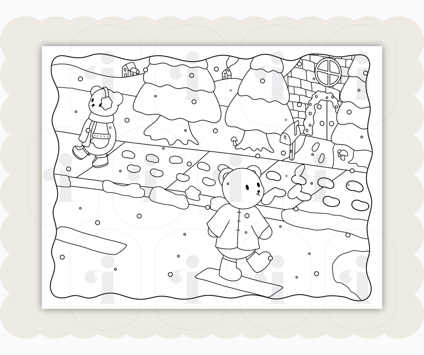 Winter Coloring Page - Snowy Walk - Plan with Inès