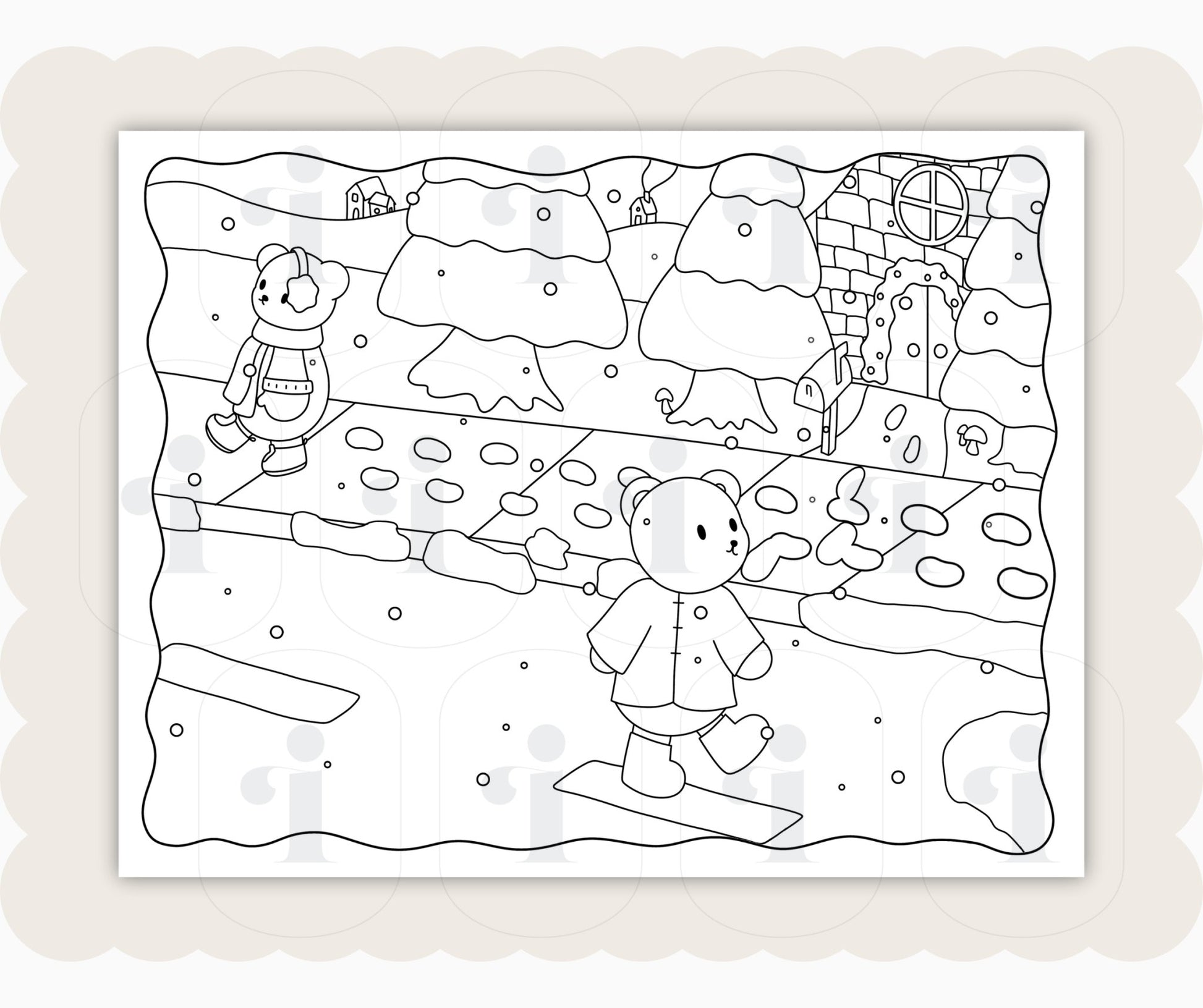 Winter Coloring Page - Snowy Walk - Plan with Inès