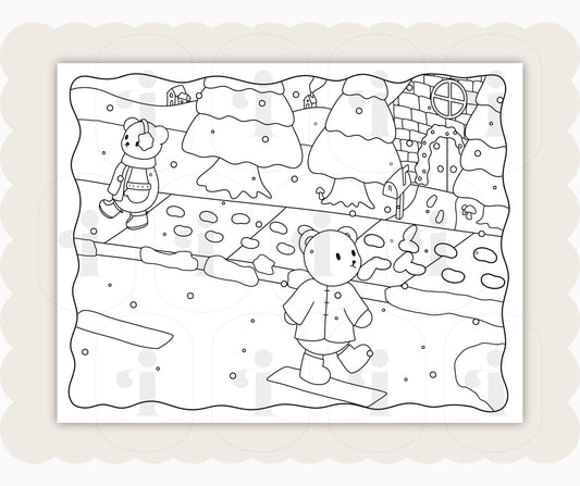 Winter Coloring Page - Snowy Walk - Plan with Inès