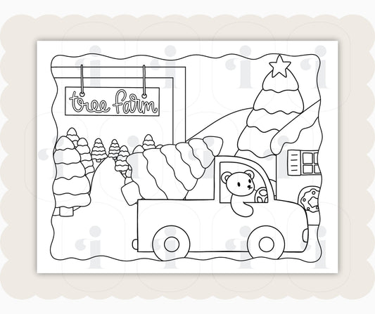 Winter Coloring Page - Tree Farm - Plan with Inès