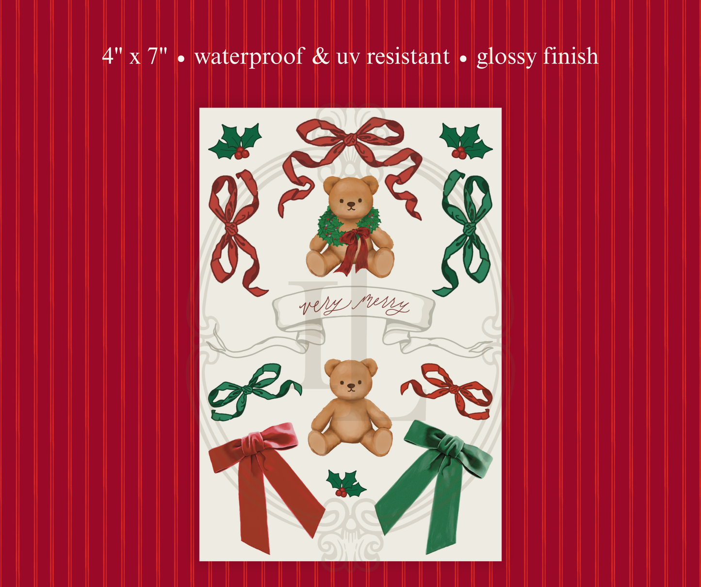 Christmas Teddy Bear Sticker Sheet