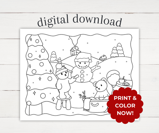 Winter Coloring Page - Build a Snowman