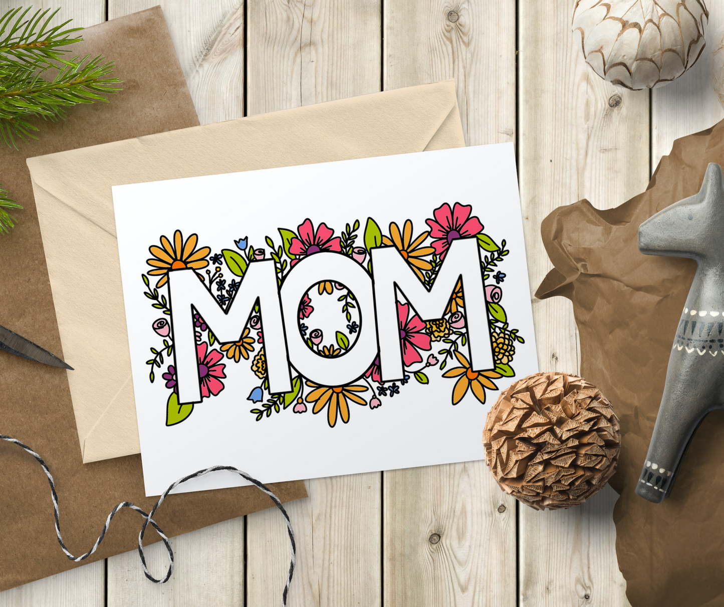 Floral Mother's Day Coloring Card - Mom