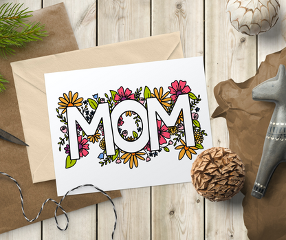 Floral Mother's Day Coloring Card - Mom