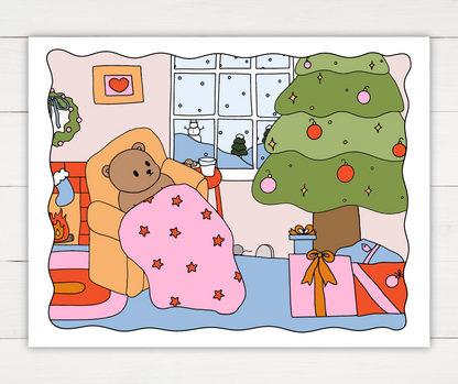 Winter Coloring Card - Waiting for Santa