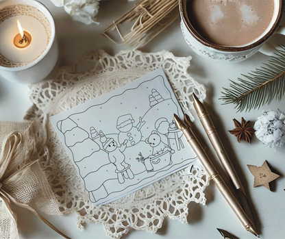 Winter Coloring Page - Build a Snowman