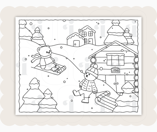 Winter Coloring Page - Sledding