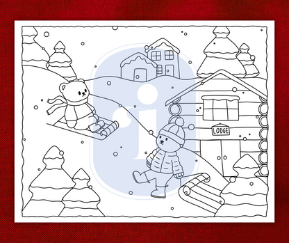 Winter Coloring Page - Sledding