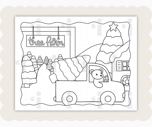 Winter Coloring Page - Tree Farm