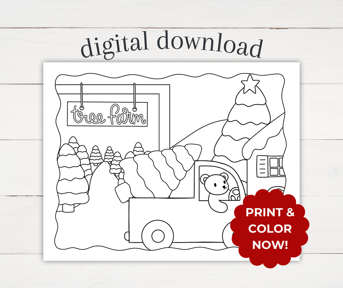 Winter Coloring Page - Tree Farm