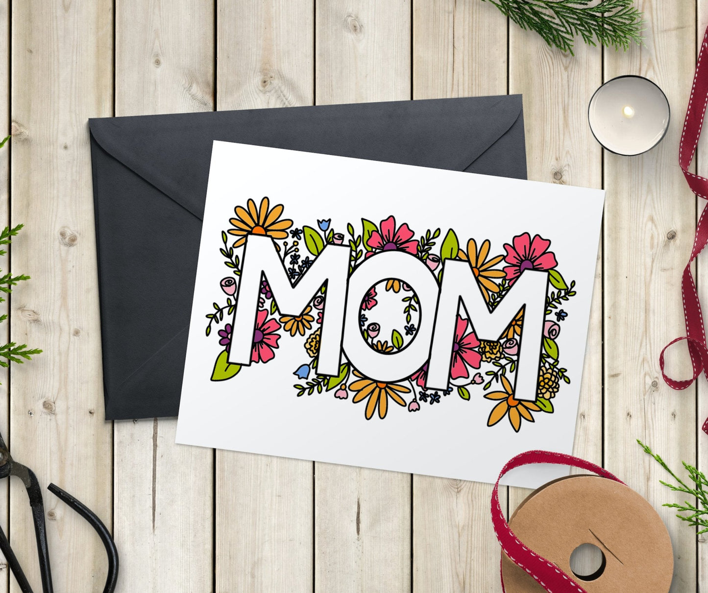 Floral Mother's Day Coloring Card - Mom - Plan with Inès