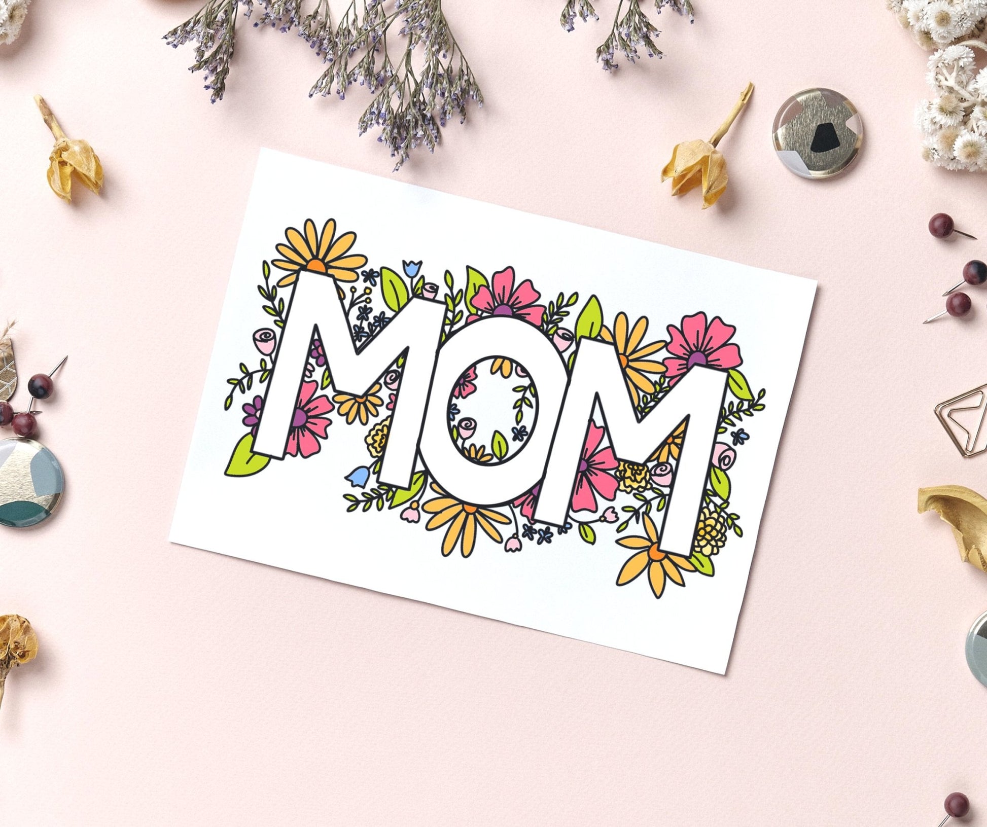 Floral Mother's Day Coloring Card - Mom - Plan with Inès