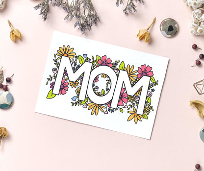 Floral Mother's Day Coloring Card - Mom - Plan with Inès