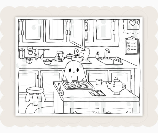 Halloween Coloring Page - Baking - Plan with Inès