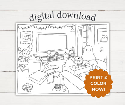 Halloween Coloring Page - Movie Night - Plan with Inès