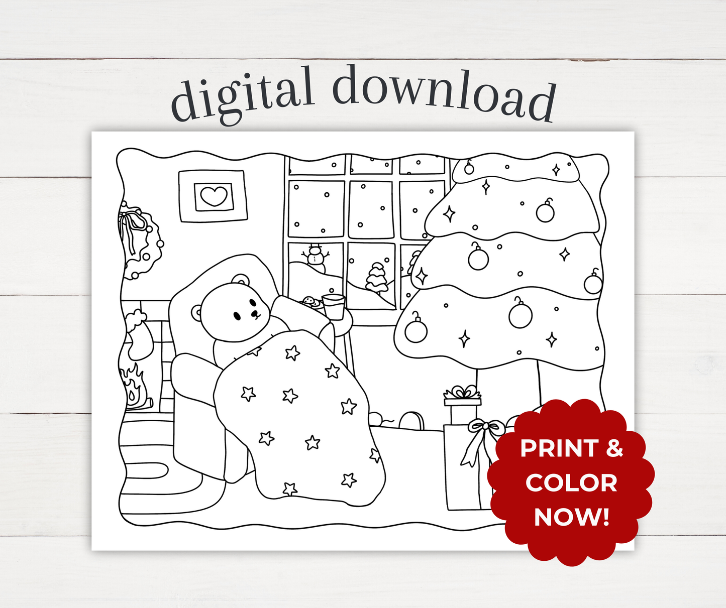 Winter Coloring Page - Waiting for Santa