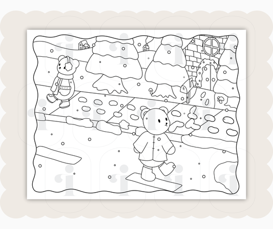 Winter Coloring Page - Snowy Walk