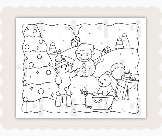 Winter Coloring Page - Build a Snowman - Plan with Inès