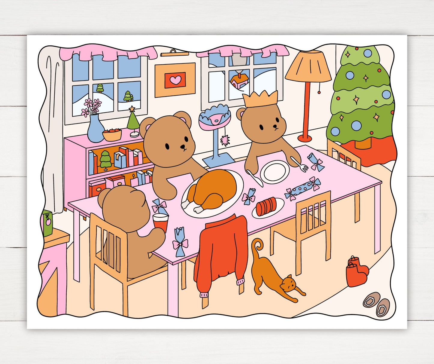 Winter Coloring Page - Christmas Dinner - Plan with Inès