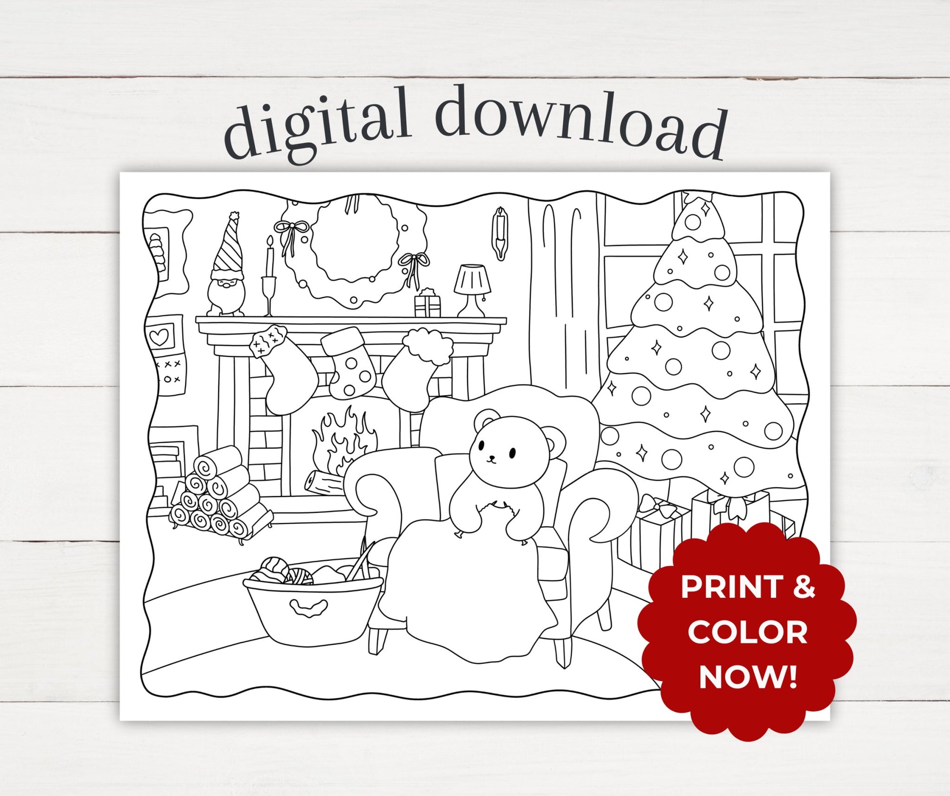 Winter Coloring Page - Knitting - Plan with Inès