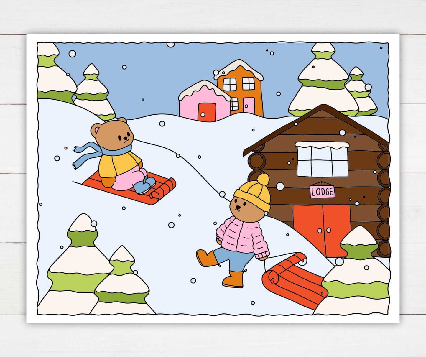 Winter Coloring Page - Sledding - Plan with Inès