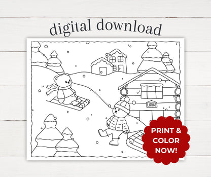 Winter Coloring Page - Sledding - Plan with Inès