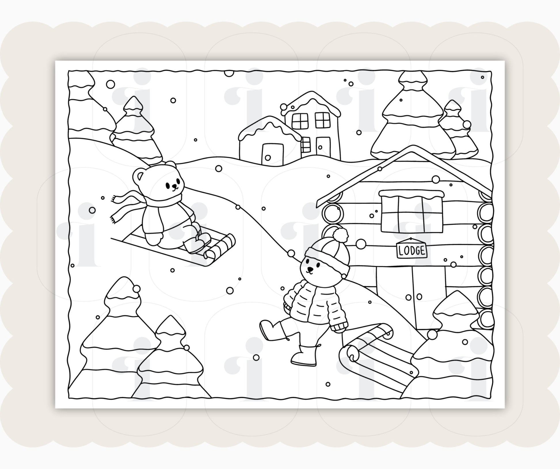 Winter Coloring Page - Sledding - Plan with Inès