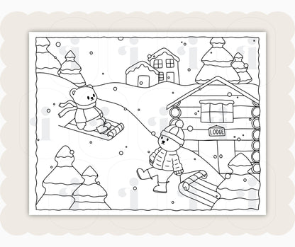 Winter Coloring Page - Sledding - Plan with Inès