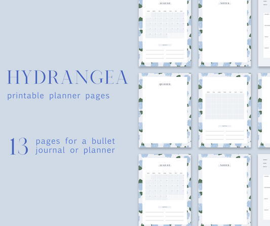 Hydrangea Floral Bullet Journal Printable - 13 pages