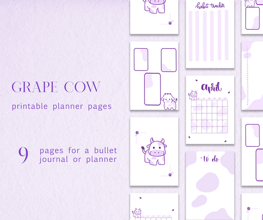 Grape Cow Bullet Journal Printable - 9 pages