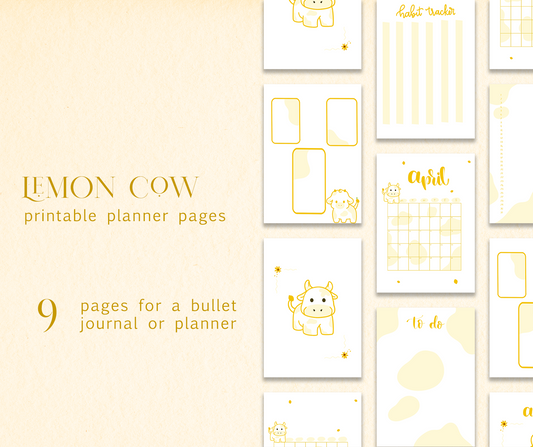 Lemon Cow Bullet Journal Printable - 9 pages